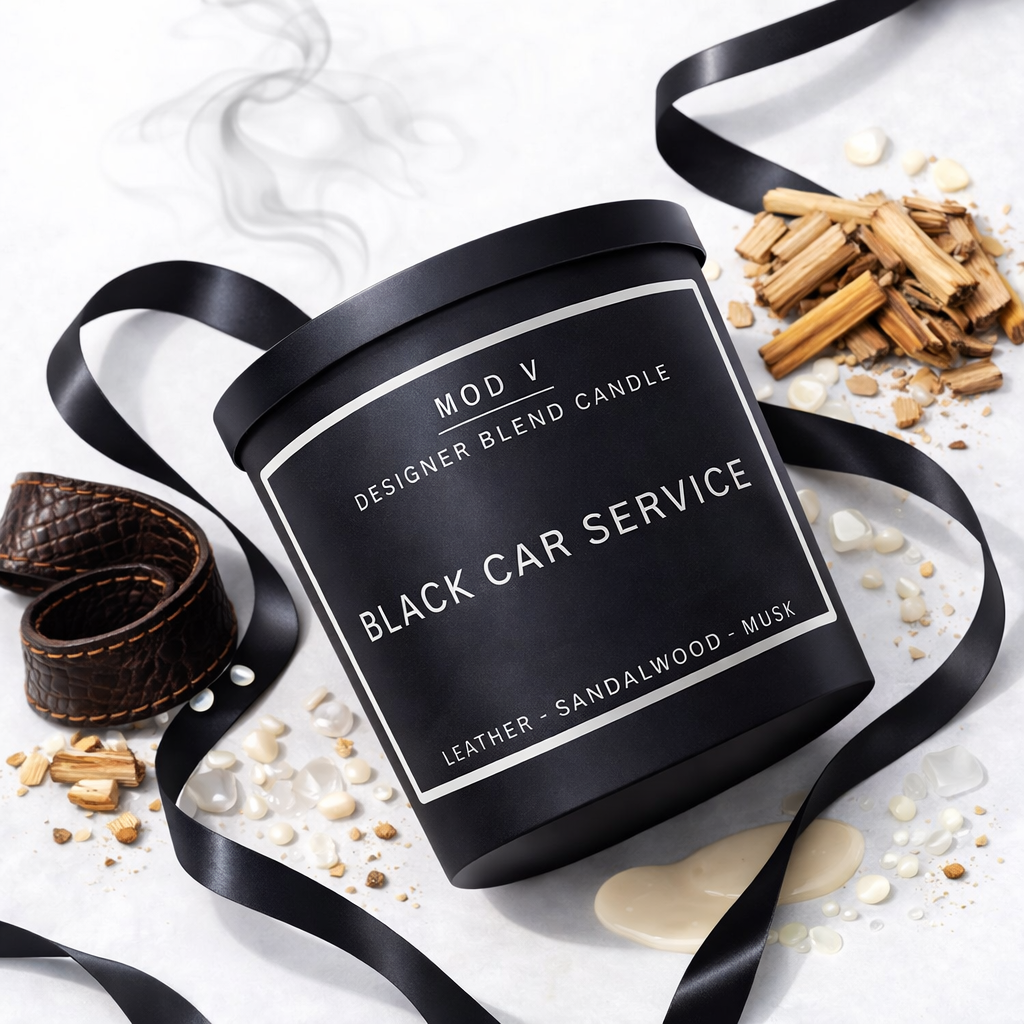 Black Car Service Candle | Leather and Sandalwood | Luxury Soy Blend | 8.5oz