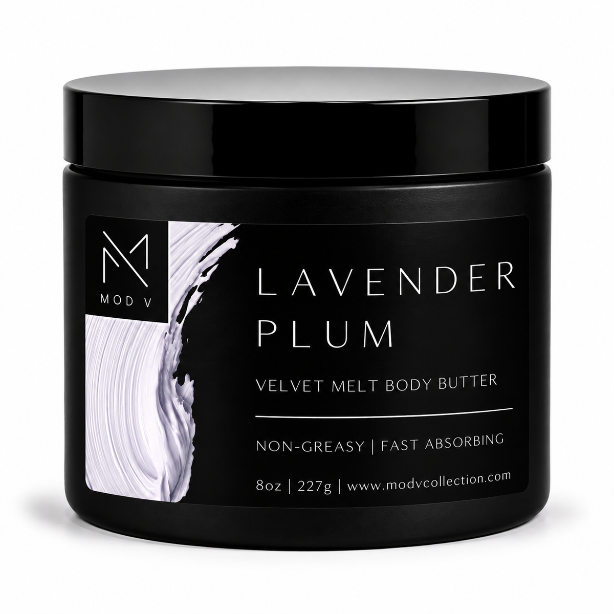 A black jar of MOD V Grapefruit & Suede Velvet Melt Body Butter on a clean white background.