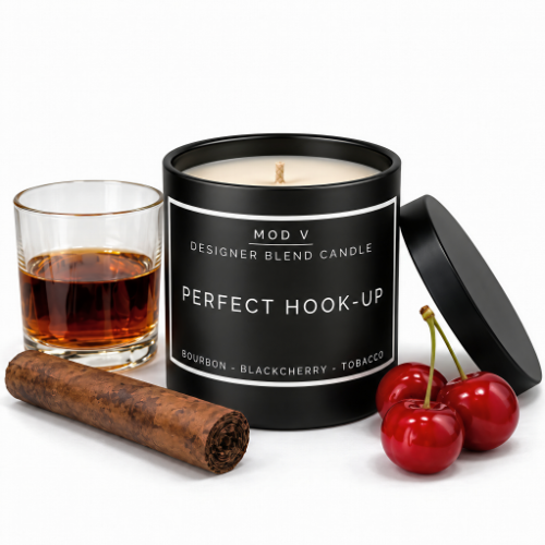 Perfect Hook-Up Candle | Tobacco, Cherry &  Bourbon | Luxury Soy Blend | 8.5oz