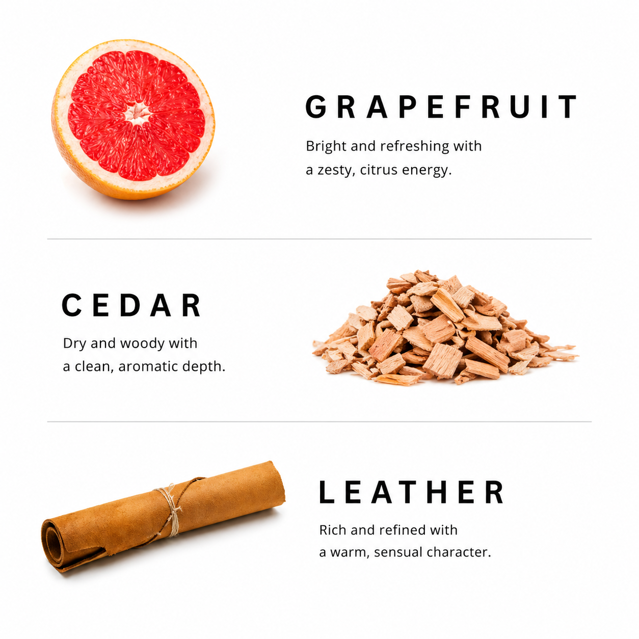 IMAGE OF GRAPEFRUIT, CEDAR, AND LEATHER SCENT PROFILE FOR CANDLE