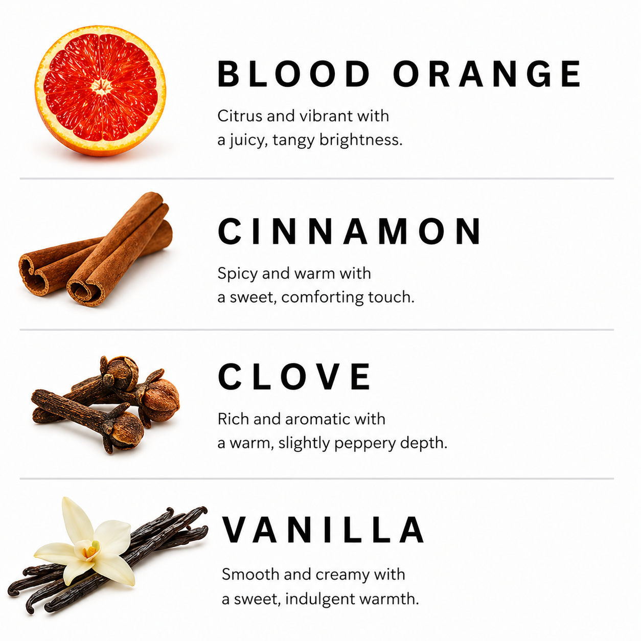 Spices and a blood orange with labels on a white background
